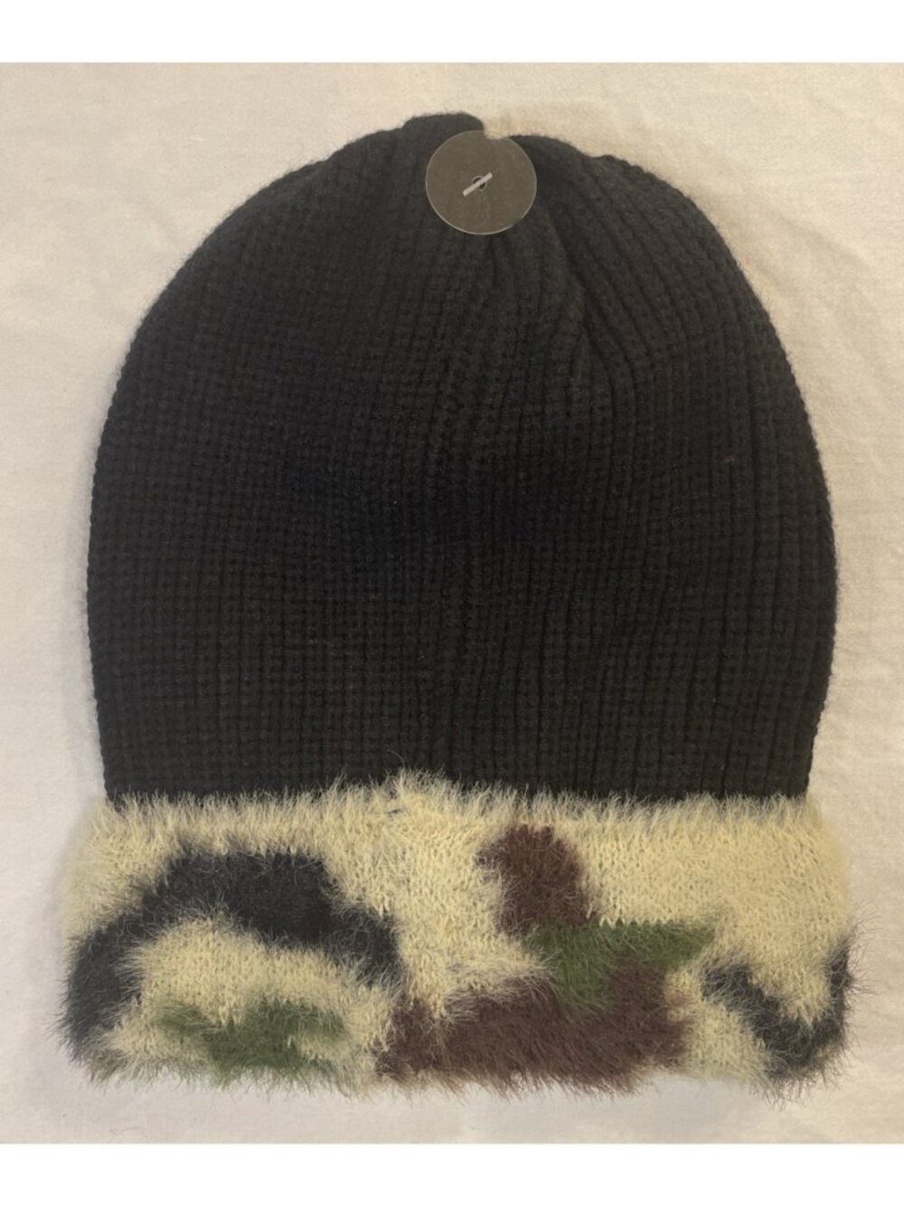 New Ladies Black/Camo Print Time and Tru Beanie Hat